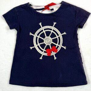 MAGGIE & ZOE Toddler Nautical Ship Wheel Embroidered Top 18m Navy Red Bow Boat